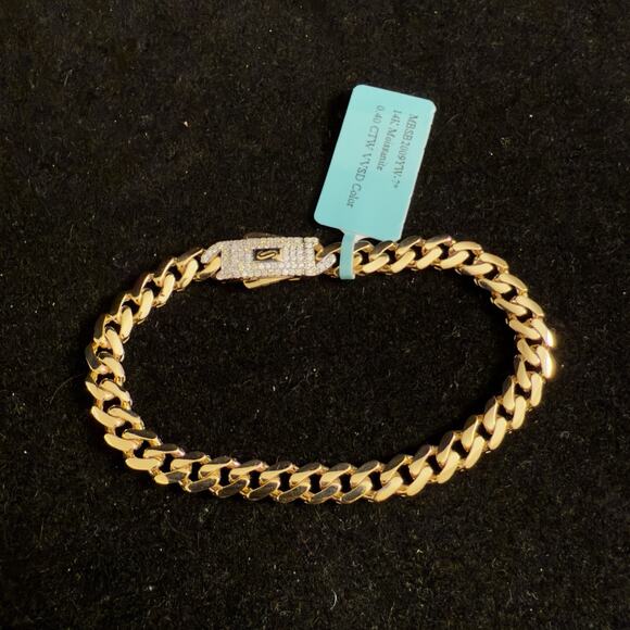 14k Monaco Cuban Bracelet Yellow Gold w/ Moissanite 6mm,7in,Push Lock~BRAND NEW - Picture 6 of 8
